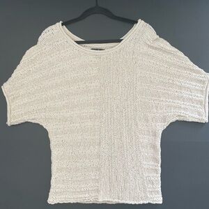 Willi Smith Textured Knit Tan Ivory  Sweater Top Blouse Size M Cotton Blend